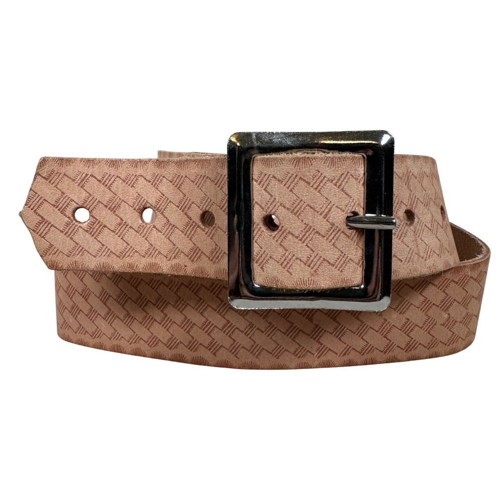 CLC Work Gear Mens‎ Tan Embossed Basketweave Leather Belt Silver Buckle E4501